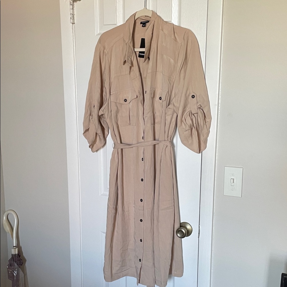 Torrid Tan Long Sleeve Button-Up Dress